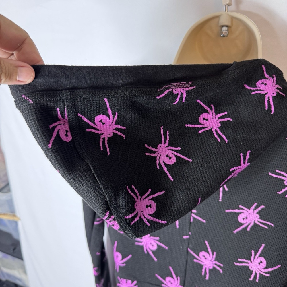 Betsey Johnson Y2K Spider Thermal Dress Sz  XS Black Pink Goth Witchy Hoodie - Picture 9 of 16